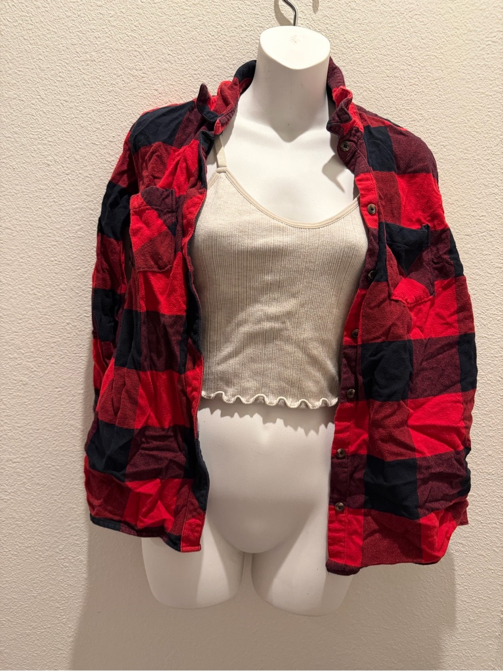 Natural Reflections Red & Black Plaid Button-Up Shacket